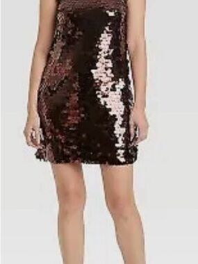 A New Day-Brown Pailet Sequined Dress NWT  Stretchy & Adjustable straps-Medium